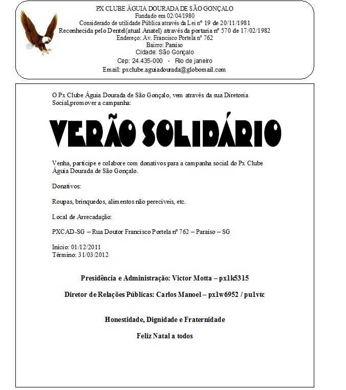 Campanha px clube aguia dourada