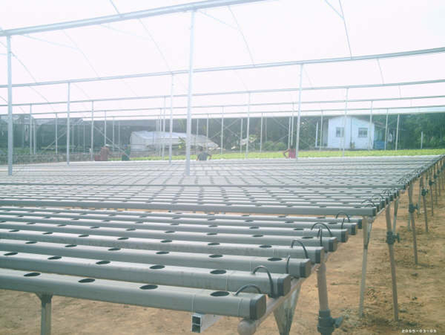 Bancada pronta para receber plantas pré-crescidas - lado de alimentação de solução nutritiva